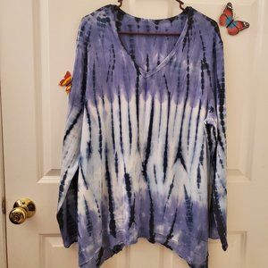 Ladies Blue Tie Dye Long Sleeved Shirt, Size 2X
